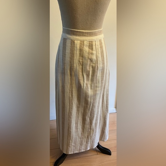 H&M Linen Blend Midi Sand Striped Skirt Size 8 - Picture 3 of 6